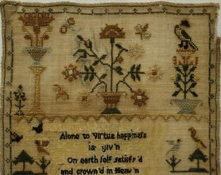 SMALL EARLY 19TH CENTURY MOTIF & VERSE SAMPLER BY ELIZABETH GREGSON AGE 10 1817 2