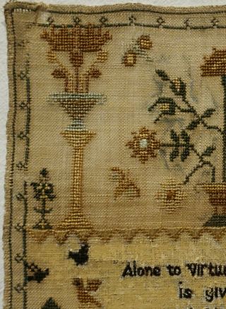 SMALL EARLY 19TH CENTURY MOTIF & VERSE SAMPLER BY ELIZABETH GREGSON AGE 10 1817 4