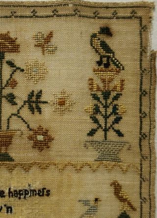 SMALL EARLY 19TH CENTURY MOTIF & VERSE SAMPLER BY ELIZABETH GREGSON AGE 10 1817 5