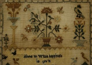 SMALL EARLY 19TH CENTURY MOTIF & VERSE SAMPLER BY ELIZABETH GREGSON AGE 10 1817 9