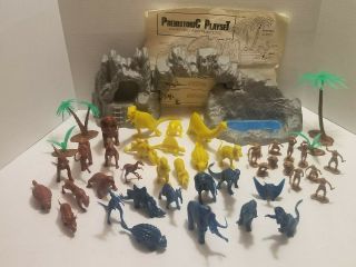 Vintage Marx Prehistoric Playset 28 Dinosaurs,  12 Cavemen Plus Instructions Euc
