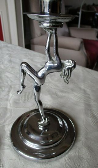 Art Deco chrome naked nude ladies candlesticks 3