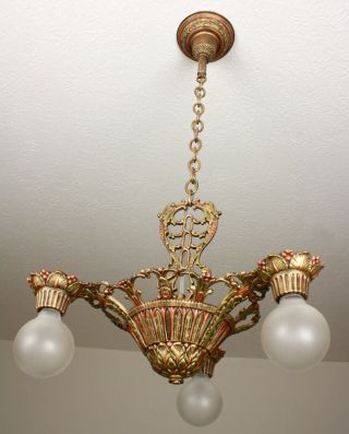 20 ' s ART DECO Antique Vintage Ceiling Five Light Fixture CHANDELIER 5