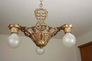20 ' s ART DECO Antique Vintage Ceiling Five Light Fixture CHANDELIER 6