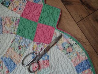 Large Queen Size GORGEOUS Vintage c1930 Pink & Green Wedding Ring QUILT 10