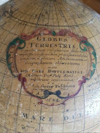 1728 First Edition Extremely Rare Doppelmayer Terrestrial Globe