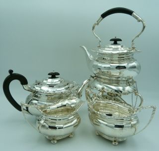 Silver Tea Set Vines - Teapot,  Cream Jug,  Sugar Bowl 1139g - Kettle As Well 12