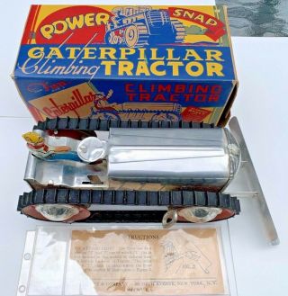 Vintage Wind - Up MARX Tin Power Snap CATERPILLAR Climbing Tractor Orig.  Box 2