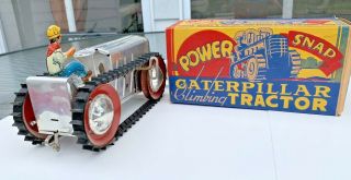 Vintage Wind - Up MARX Tin Power Snap CATERPILLAR Climbing Tractor Orig.  Box 5