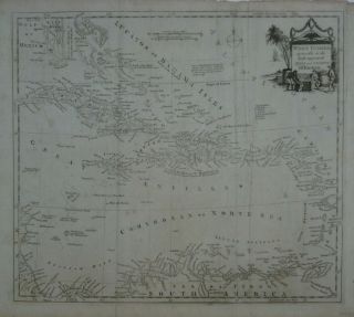 1782 Map West Indies Florida Cuba Bahamas Jamaica Trinidad Panama Aruba