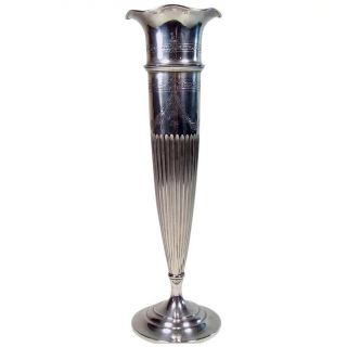 Large Sterling Vase With Reeded Ruffled Top
