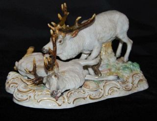 RARE Meissen Porcelain Figurine Group - Wild Stags / Deer S - 173 - 9 