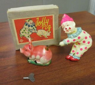 Vintage Shimazaki Made In Occupied Japan Celluloid Wind Up Jolly Pig & Box