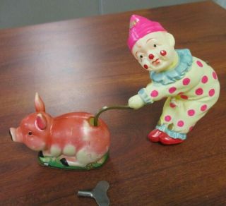 VINTAGE SHIMAZAKI MADE IN OCCUPIED JAPAN CELLULOID WIND UP JOLLY PIG & BOX 3
