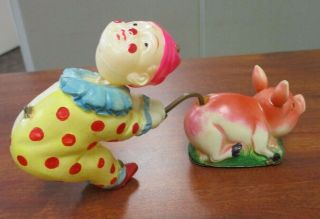 VINTAGE SHIMAZAKI MADE IN OCCUPIED JAPAN CELLULOID WIND UP JOLLY PIG & BOX 5