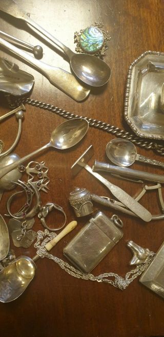 Scrap Silver - Spoons,  Cig Cases,  Tea Caddy etc Mostly Resalable 1108g - 1 Day 7