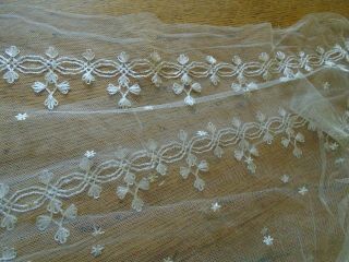 ANTIQUE HAND EMBROIDERED NET LACE VEIL / SHAWL - 80 X 80 INCHES 7