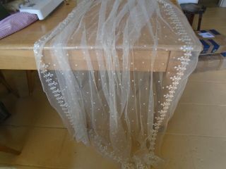 ANTIQUE HAND EMBROIDERED NET LACE VEIL / SHAWL - 80 X 80 INCHES 9
