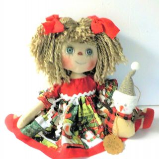 Handmade Primitive Raggedy Ann Doll Country Christmas In July/ Snowman Ornie