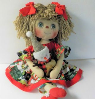 HANDMADE Primitive Raggedy Ann DOLL COUNTRY CHRISTMAS IN JULY/ SNOWMAN ORNIE 3