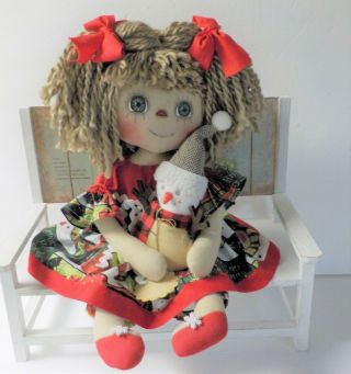 HANDMADE Primitive Raggedy Ann DOLL COUNTRY CHRISTMAS IN JULY/ SNOWMAN ORNIE 8