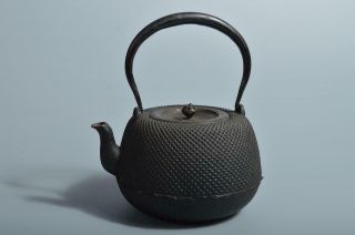 T2513: Japanese Old Iron Arare Pattern Silver Inlay Tea Kettle Teapot Tetsubin