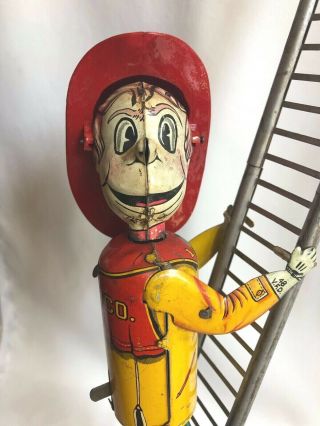 Vintage 1940s Marx Tin Toys Wind - Up " The Climbing Fireman ".  Up The Ladder