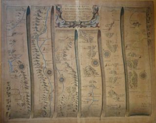 Ogilby Road Map St Davids - Holywell 67 Hand Col C1675 Antique
