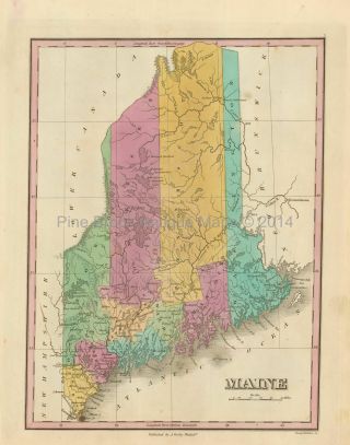 State Of Maine Antique Map Finley 1833