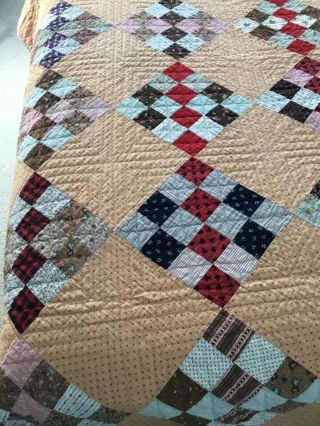 ANTIQUE VINTAGE Handmade Quilt - 16 Patch On Point Diamond Squares - very good. 2