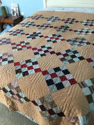 ANTIQUE VINTAGE Handmade Quilt - 16 Patch On Point Diamond Squares - very good. 6
