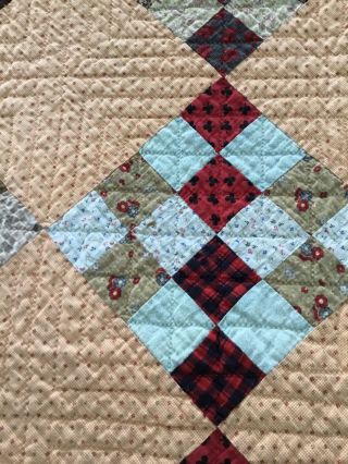 ANTIQUE VINTAGE Handmade Quilt - 16 Patch On Point Diamond Squares - very good. 7