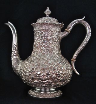 Repoussee Sterling Silver Tea Set and Water Pitcher 5