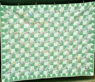 Antique Vintage 1930s/40s Feedsack Snake Trail Folk - Art Patchwork Quilt Wow