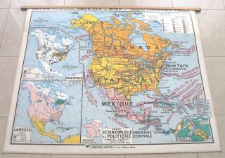 Vintage French School Map.  Usa No.  19.  Vidal Lablache Interest.  (1mx1m20).