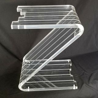 Lucite Z Shaped Side Table Mid Century Modern Hollywood Regency Clear Acrylic