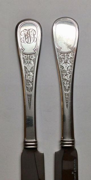 6 Tiffany & Co.  Ivy aka Antique Ivy 1870 Sterling Silver Fish Knives 7 7/8 