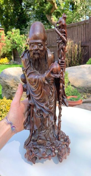 Large Antique Hardwood Carved Chinese Figure