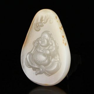 Chinese Natural Hetian Jade Laughing Buddha Pendant 3