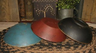 3 Wood Bowls Blue/black/red Primitive/french Country Kitchen/farmhouse Decor