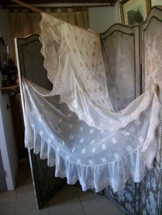 Exquisite French Fine Lace Bed / Crib Canopy 1880s