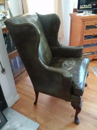 Vintage Leather Wingback Fireside Reading Hickory Chair Company Brass Tacks EXCD 10