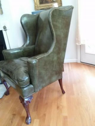 Vintage Leather Wingback Fireside Reading Hickory Chair Company Brass Tacks EXCD 3