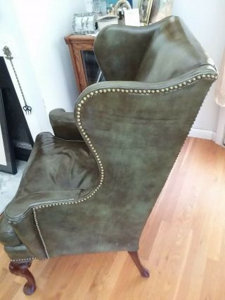 Vintage Leather Wingback Fireside Reading Hickory Chair Company Brass Tacks EXCD 4