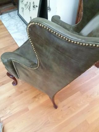 Vintage Leather Wingback Fireside Reading Hickory Chair Company Brass Tacks EXCD 5
