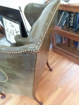 Vintage Leather Wingback Fireside Reading Hickory Chair Company Brass Tacks EXCD 6