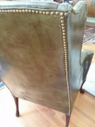 Vintage Leather Wingback Fireside Reading Hickory Chair Company Brass Tacks EXCD 8