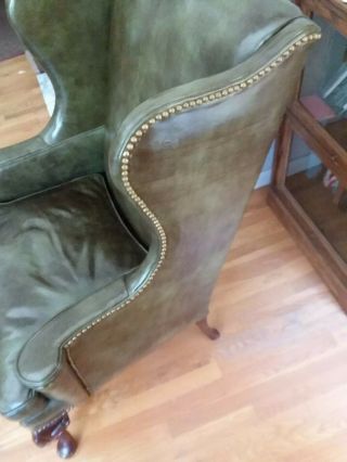 Vintage Leather Wingback Fireside Reading Hickory Chair Company Brass Tacks EXCD 9