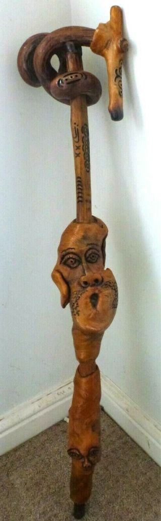 Carved Rootwood African Tribal Walking Stick Or Staff Oyem Gabon Circa 1910 Rare