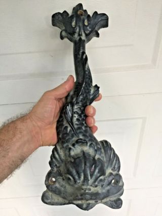 Old Cast Iron Dolphin Serpent Wall Fountain Water Out Of Mouth Patina